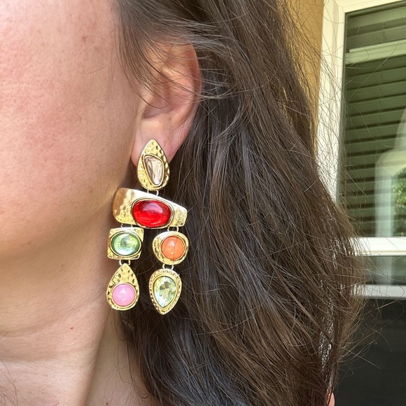 Anthropologie Jewelry - Boho Glam Multicolor Gem Drop Earrings